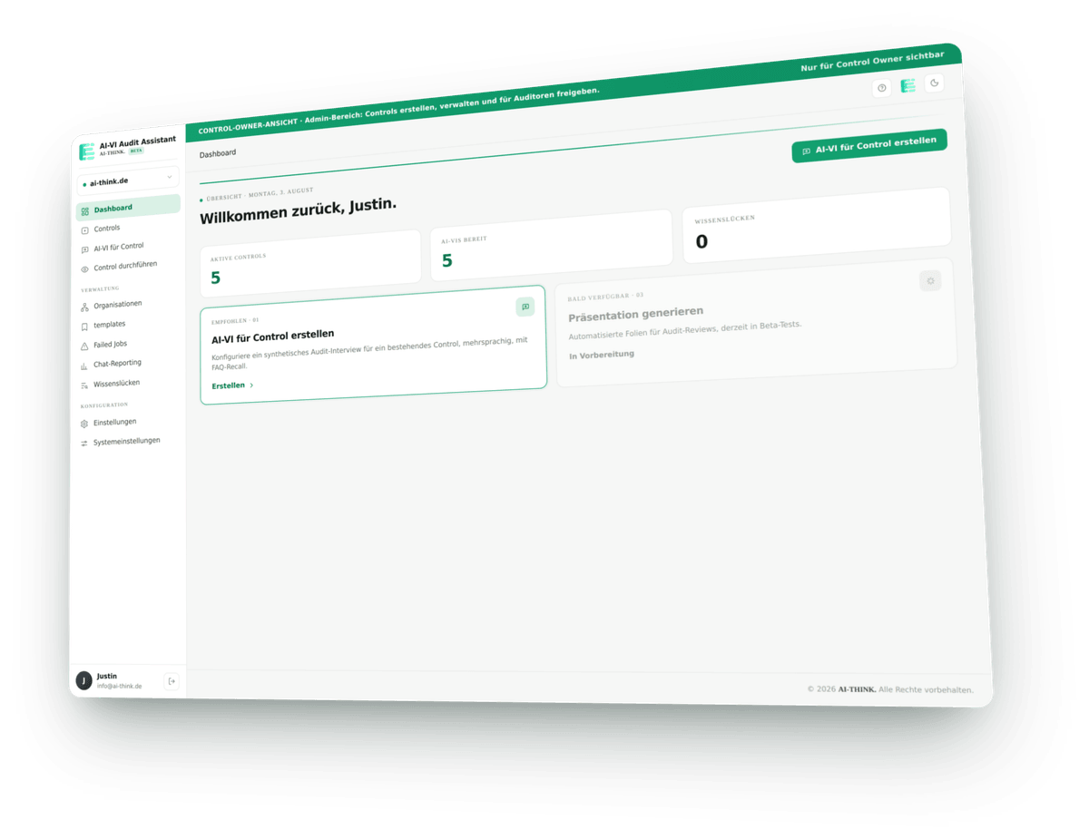 Dashboard mit aktiven Controls und offenen Wissenslücken