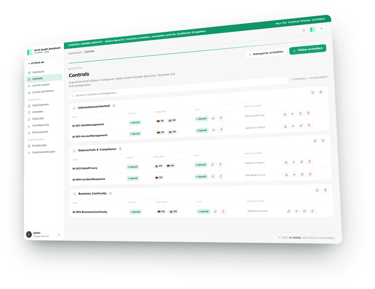 Overview of all controls and their status