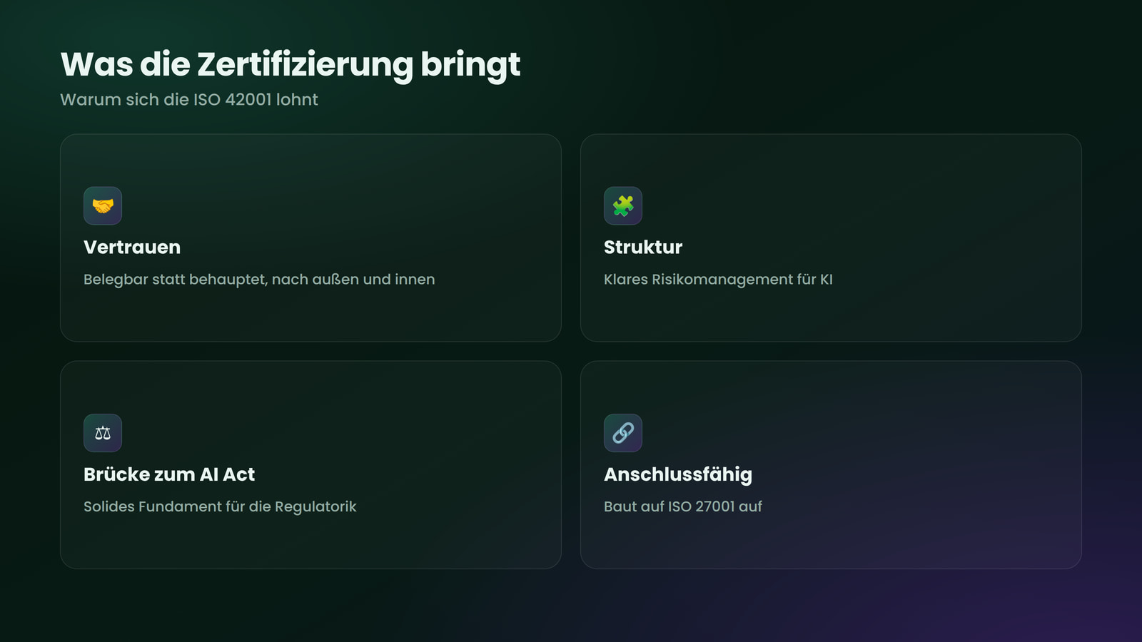 Was eine Zertifizierung nach ISO 42001 dem Unternehmen bringt.
